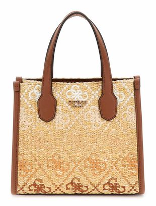 GUESS Silvana Mini Two Compartment Tote XS Cognac Logo GUESS Silvana Mini Two Compartment Tote XS Cognac Logo