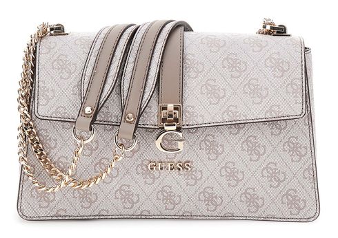 GUESS Zamira Convertible Xbody Flap Bag Dark Taupe Logo