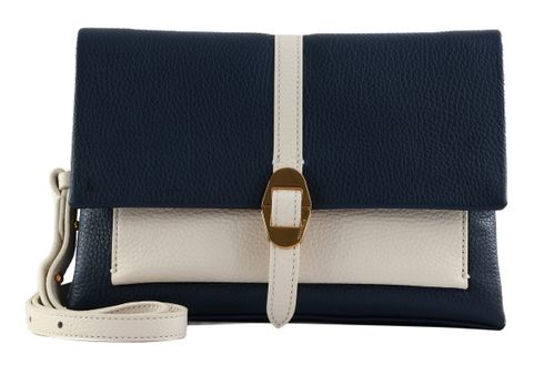 COCCINELLE Dorian Bicolor Handbag Grained Leather Midnight Blue / Blanco