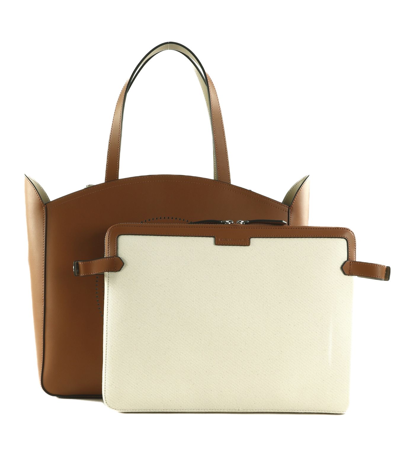 KARL LAGERFELD K / Circle Tote Bag with Pouch Dark Tan KARL LAGERFELD K / Circle Tote Bag with Pouch Dark Tan