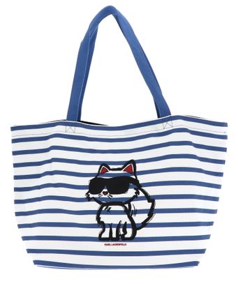 KARL LAGERFELD Ikon Print Stripe Shopper White And Blue Stripes