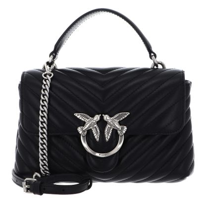PINKO Love Lady Puff Big CL Sheep Nappa Chevron L Black - Old Silver