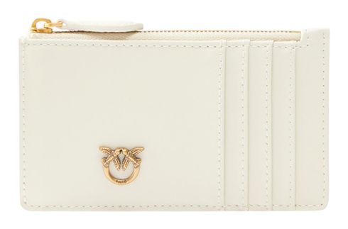 PINKO Airone Cardholder Sheep Nappa Chevron White - Antique Gold