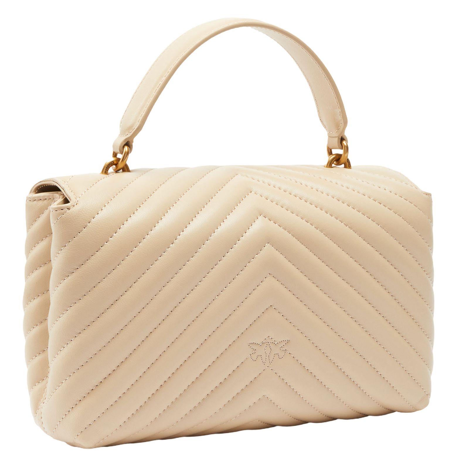 PINKO Love Lady Puff Classic CL Sheep Nappa Chevron M Beige - Smoke Grey - Antique Gold PINKO Love Lady Puff Classic CL Sheep Nappa Chevron M Beige - Smoke Grey - Antique Gold