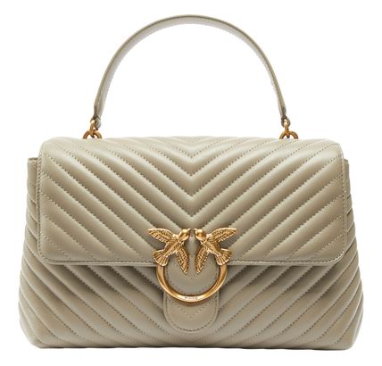 PINKO Love Lady Puff Big CL Sheep Nappa Chevron L Walnut - Antique Gold
