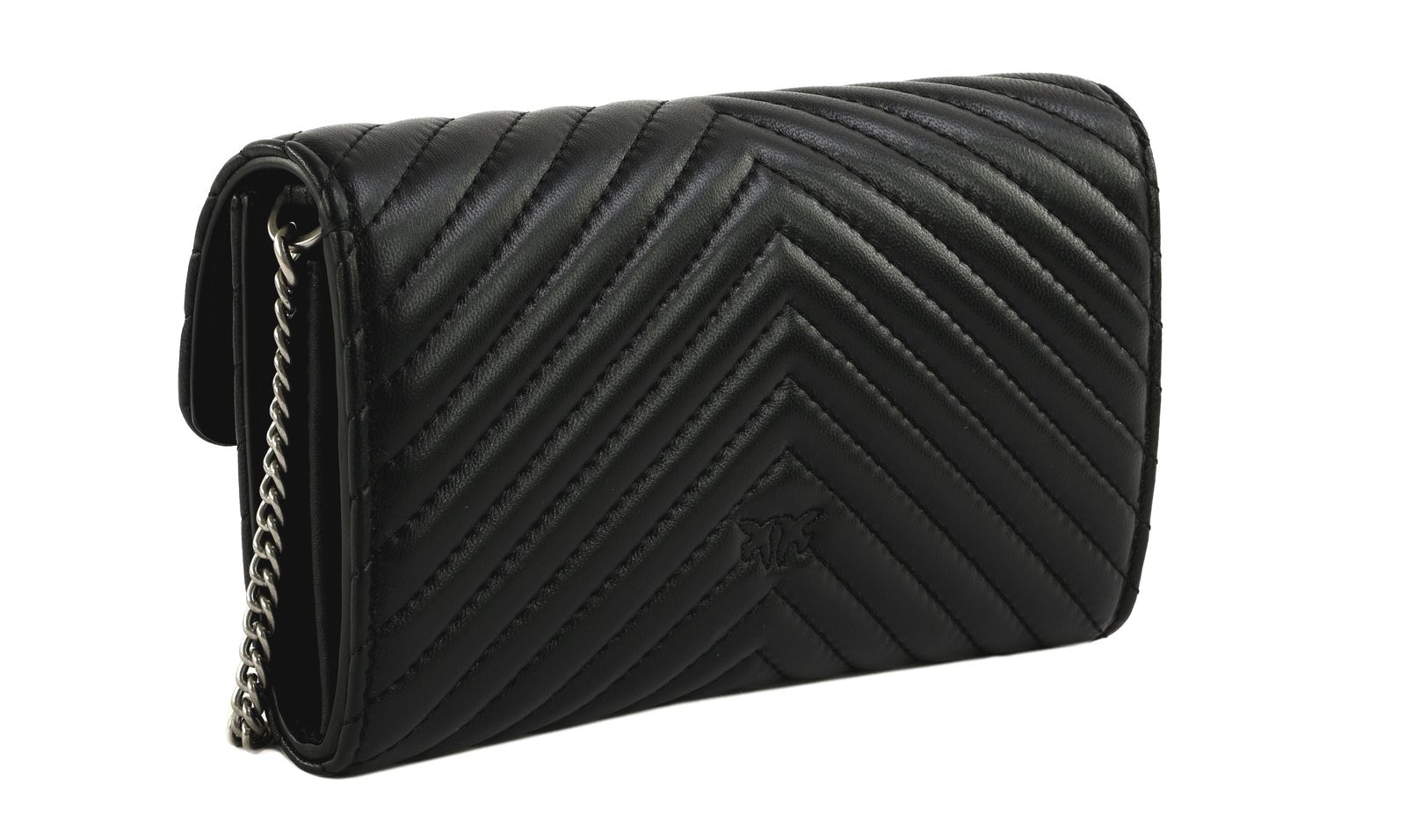 PINKO Love One Mini Icon Wallet C Nappa Chevron S Black - Old Silver PINKO Love One Mini Icon Wallet C Nappa Chevron S Black - Old Silver