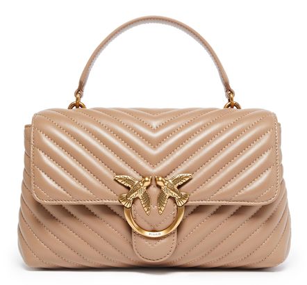 PINKO Love Lady Puff Classic CL Sheep Nappa Chevron M Ginger Biscuit - Antique Gold