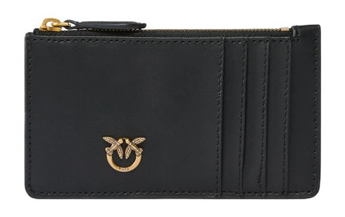 PINKO Airone Cardholder Sheep Nappa Chevron Black - Antique Gold