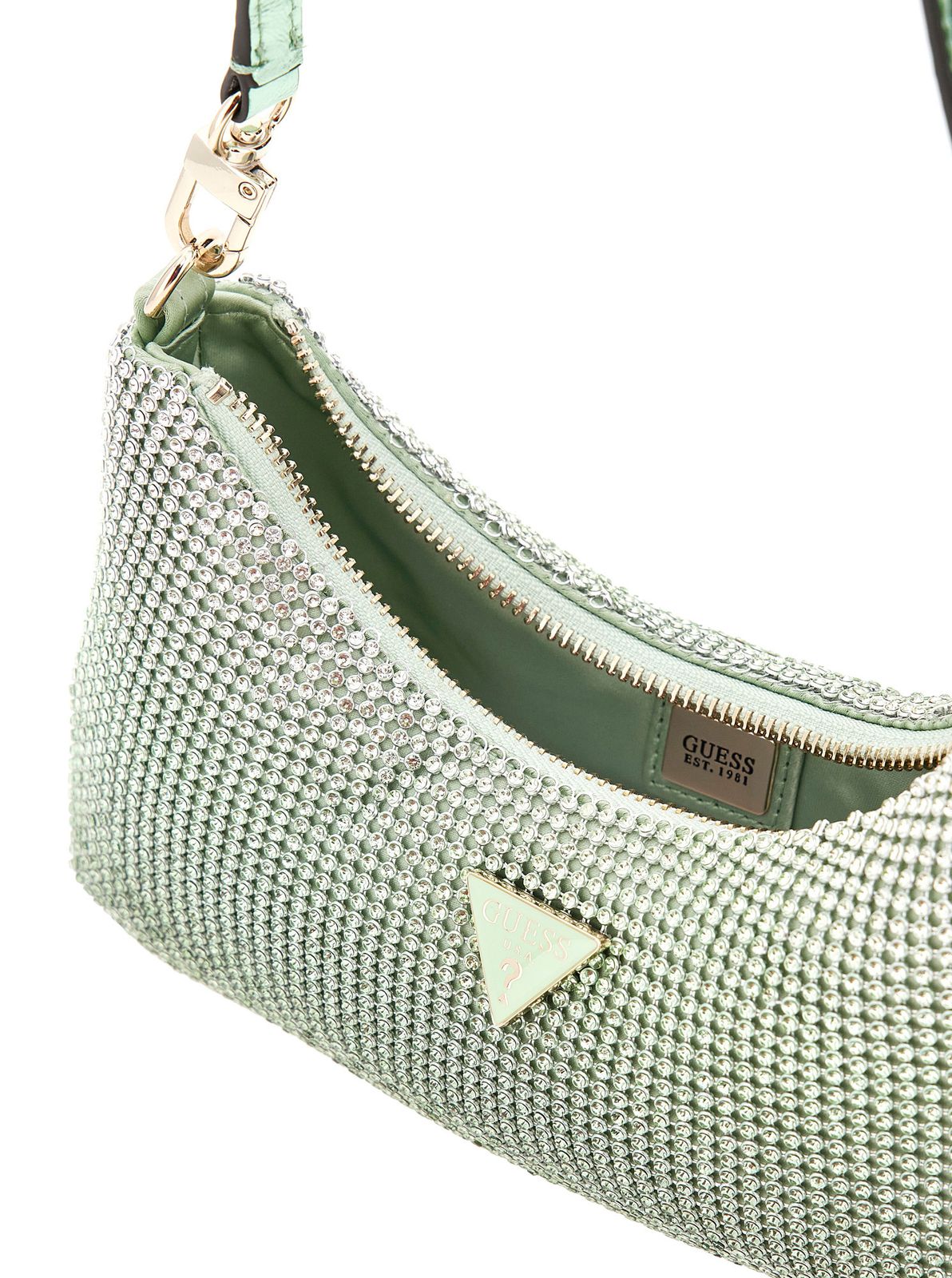 Sac De Soirée GUESS Zalina Mini Pouch - Rouge Foncé (Claret) - Dimensions 14x15x10 Cm - Serti De Pierres Décoratives - Cordon Réglable 60-115 Cm