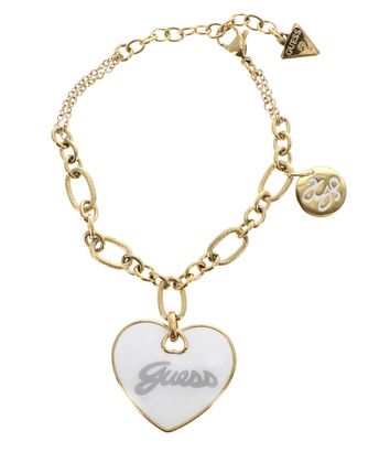 GUESS Vintage Guess Maxi Heart Logo Bracelet S Yellow Gold / White
