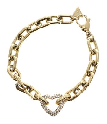 GUESS Beloved Pave Heart Chain Bracelet S Yellow Gold / Pink