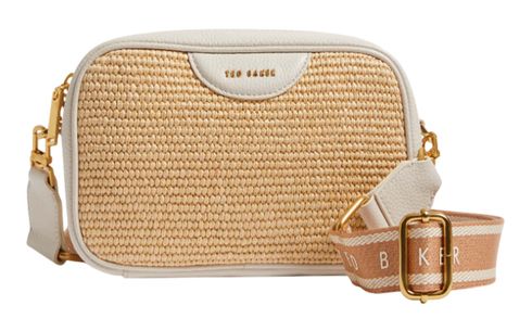 Ted Baker Bardas Webbing Faux Raffia Camera Crossbody Bag Ecru