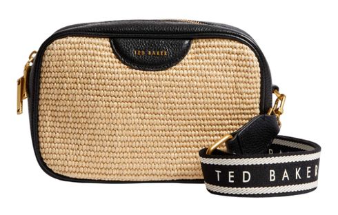 Ted Baker Bardas Webbing Faux Raffia Camera Crossbody Bag Black