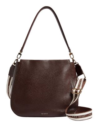 Ted Baker Willda Branded Webbing Leather Hobo Bag Brown