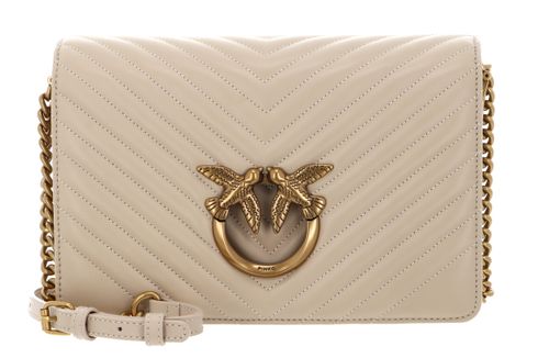 PINKO Love Click Classic Sheep Nappa Chevron M Beige - Grigio - Antique Gold