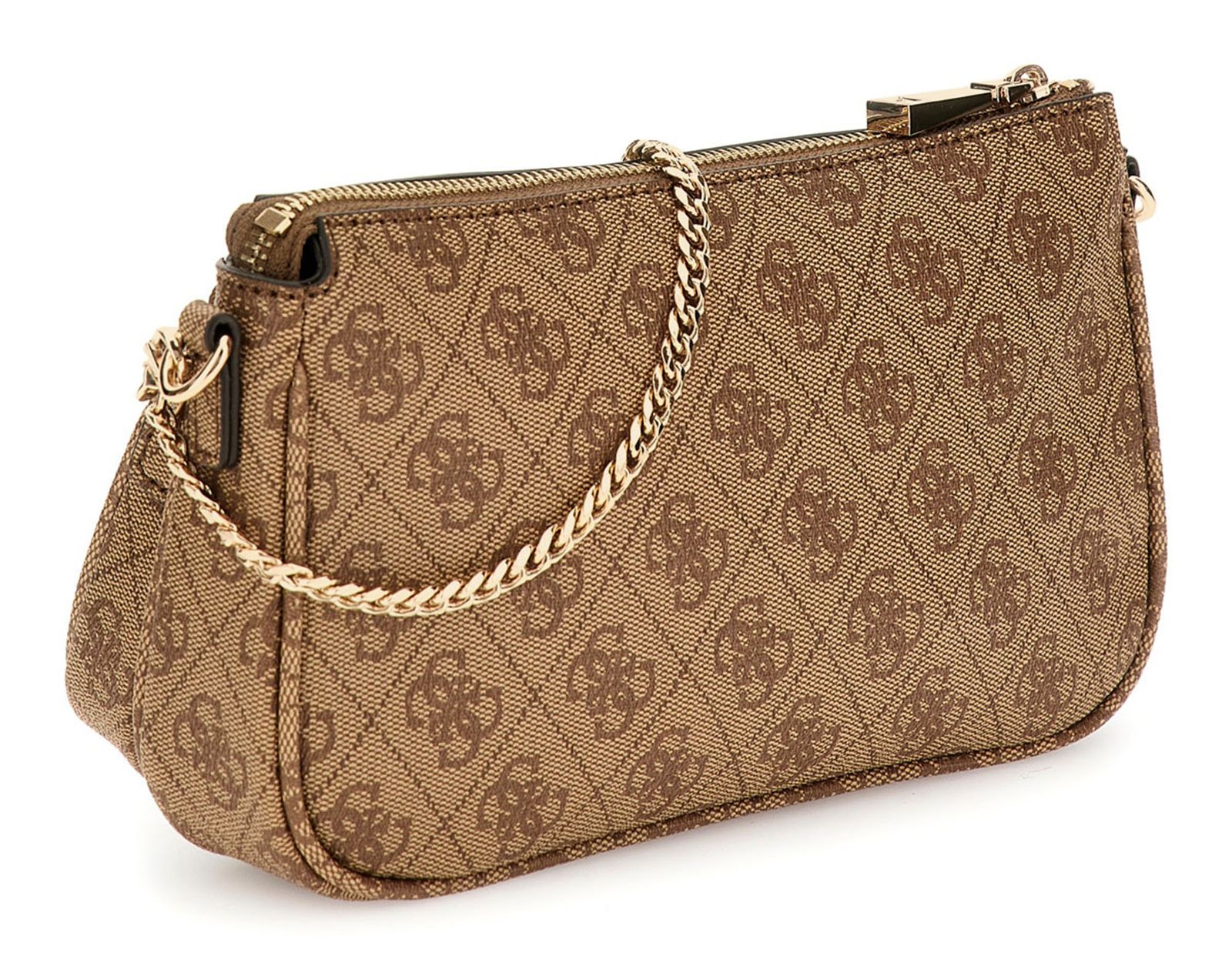 GUESS Noelle II Double Pouch Crossbody Bag Latte Logo / Brown GUESS Noelle II Double Pouch Crossbody Bag Latte Logo / Brown