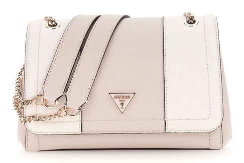 GUESS Noelle II Convertible Xbody Flap Bag Cream White / Taupe