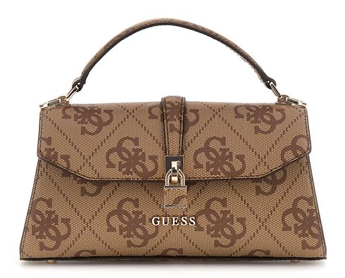 GUESS Queensland Top Handle Flap Bag Latte Logo
