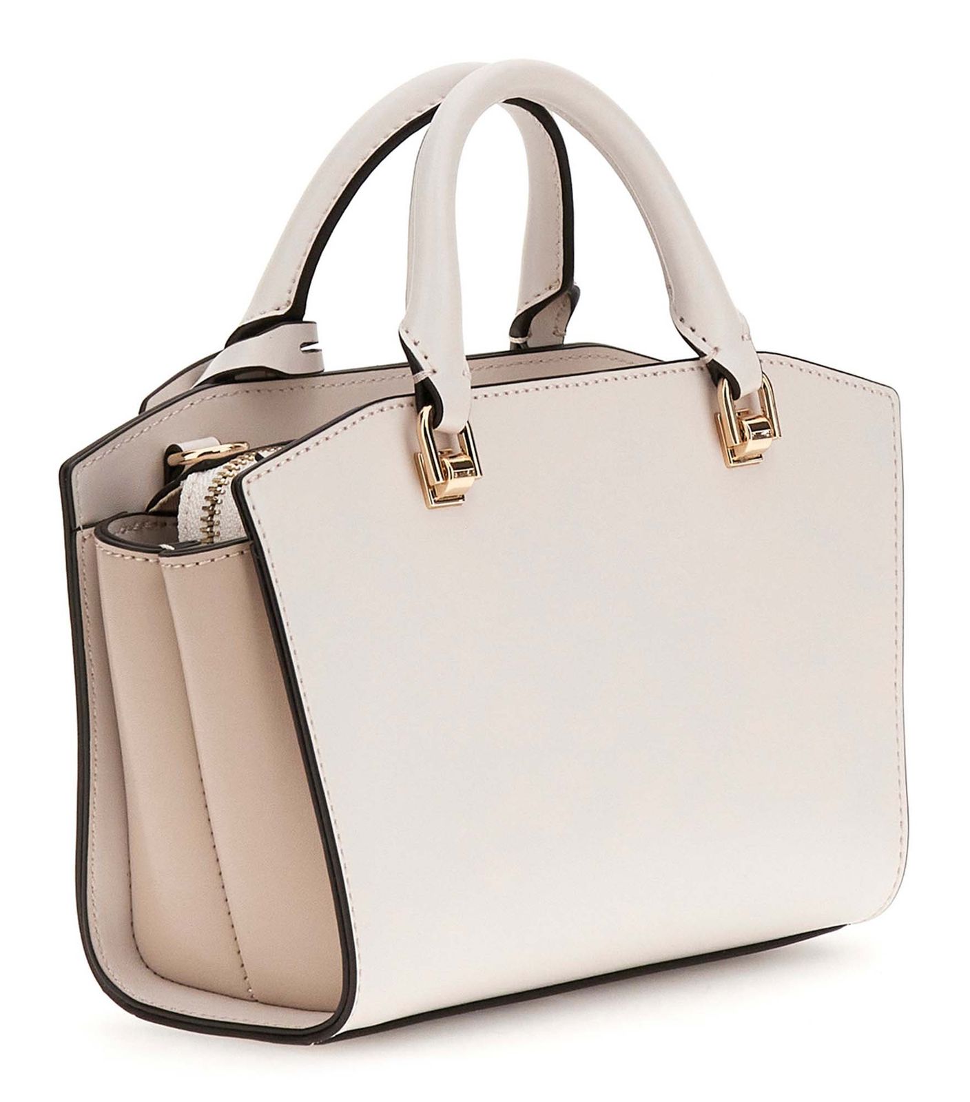 GUESS Queensland Mini Satchel Bag Creme White / Taupe GUESS Queensland Mini Satchel Bag Creme White / Taupe