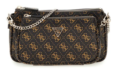 GUESS Noelle II Double Pouch Crossbody Bag Brown Logo