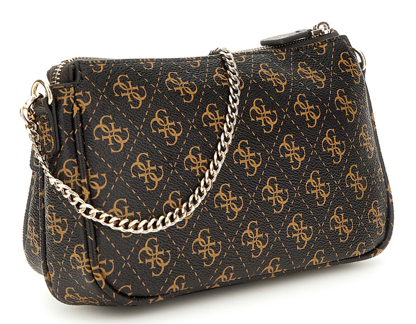GUESS Noelle II Double Pouch Crossbody Bag Brown Logo GUESS Noelle II Double Pouch Crossbody Bag Brown Logo