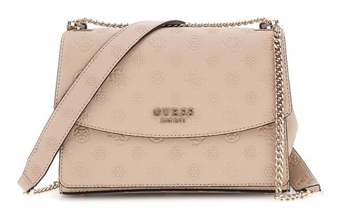 GUESS Phoebe Convertible Xbody Flap Bag Simply Taupe Logo