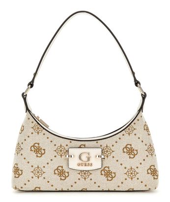 GUESS Neda Top Zip Shoulder Bag Creme White Logo