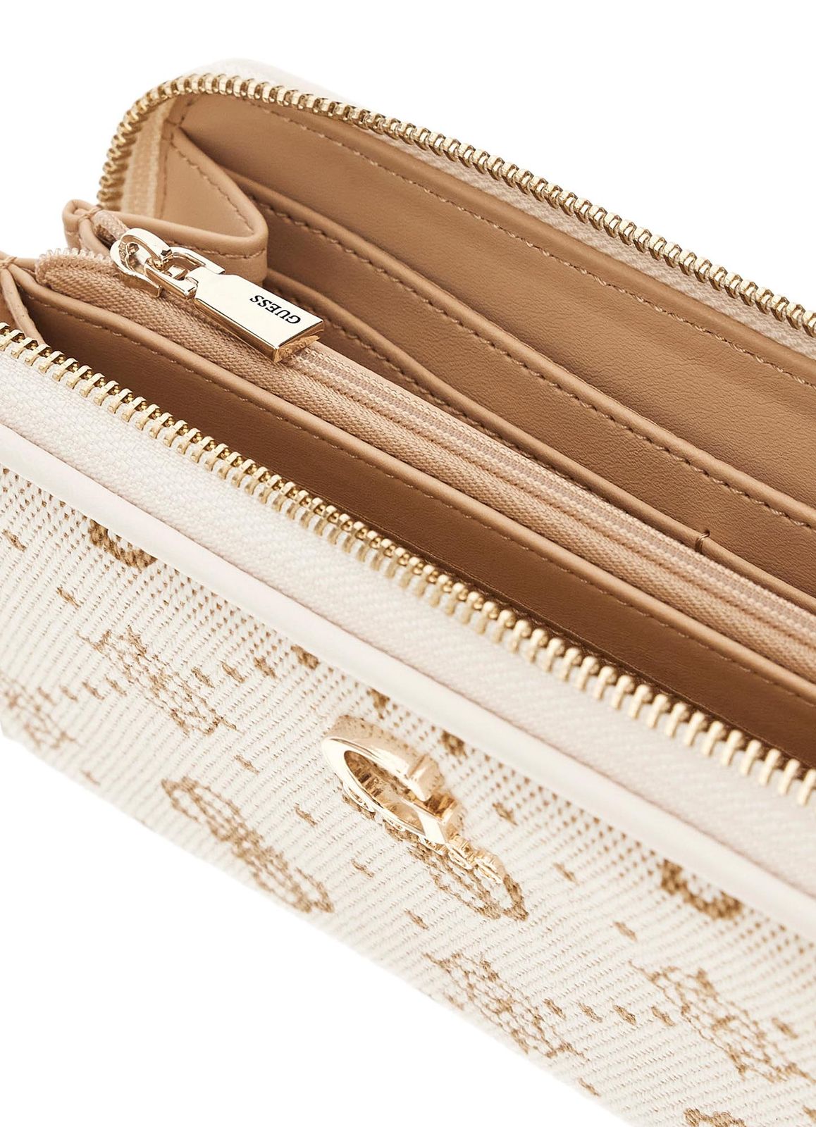 GUESS Neda SLG Large Zip Around Wallet L Cream White Logo GUESS Neda SLG Large Zip Around Wallet L Cream White Logo
