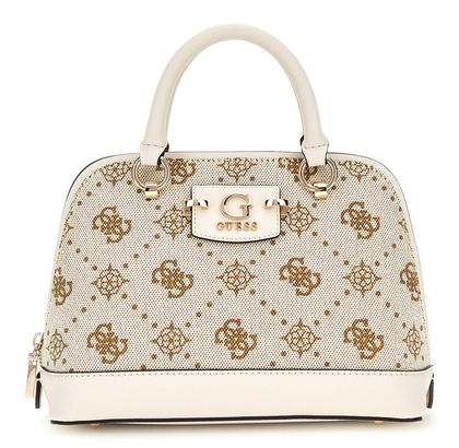 GUESS Neda Dome Satchel Bag Cream White Logo