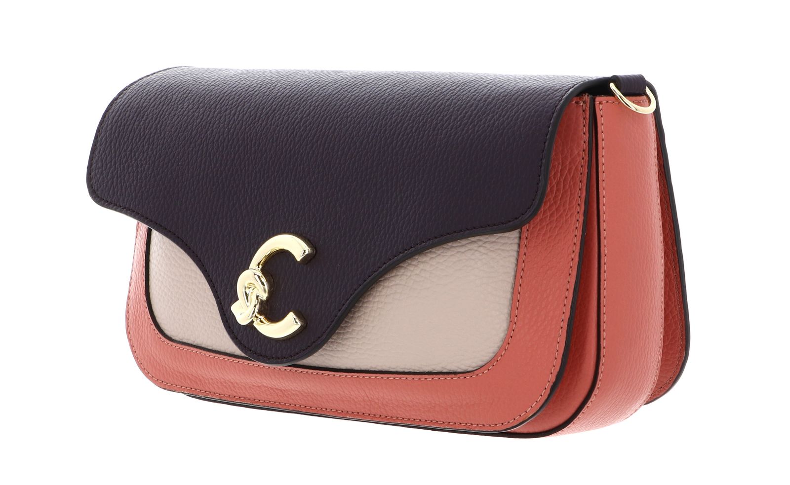 COCCINELLE C-Me Tricolor Handbag Grainy Leather Pink Clay / Prune / Rosette COCCINELLE C-Me Tricolor Handbag Grainy Leather Pink Clay / Prune / Rosette