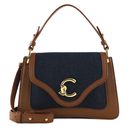 COCCINELLE C-Me Denim Handbag Grainy Leather Blue Denim / Cognac