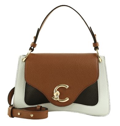 COCCINELLE C-Me Tricolor Handbag Grainy Leather Snow / Cognac / Noir