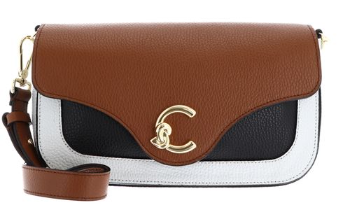 COCCINELLE C-Me Tricolor Handbag Grainy Leather Snow / Cognac / Noir