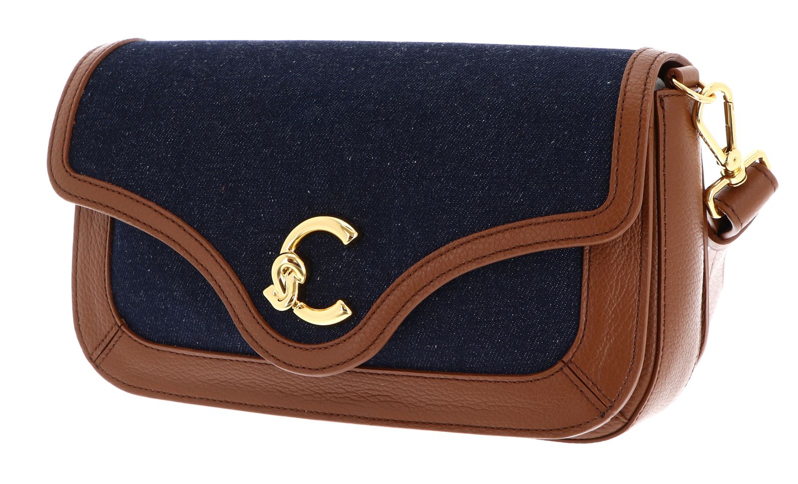 COCCINELLE C-Me Handbag Grainy Leather Blue Denim / Cognac COCCINELLE C-Me Handbag Grainy Leather Blue Denim / Cognac