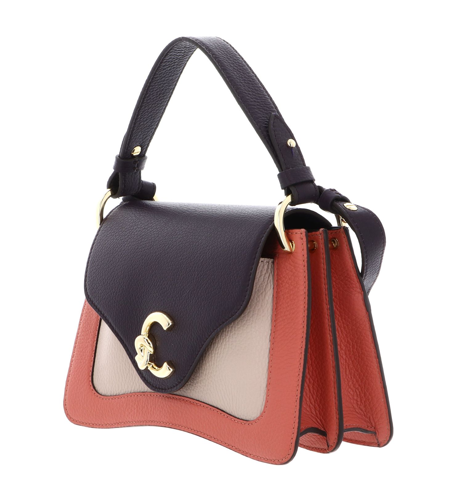 COCCINELLE C-Me Tricolor Handbag Grainy Leather Pink Clay / Prune / Rosette COCCINELLE C-Me Tricolor Handbag Grainy Leather Pink Clay / Prune / Rosette
