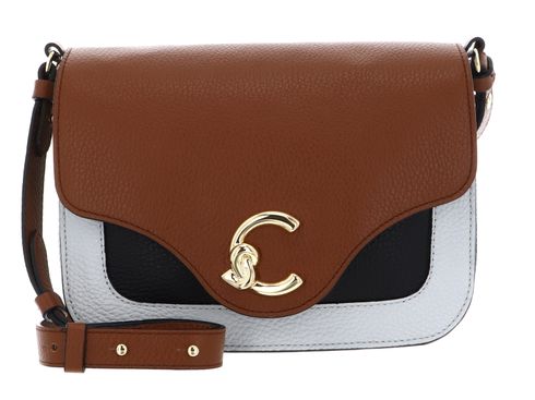 COCCINELLE C-Me Tricolor Handbag Grainy Leather Snow / Cognac / Noir