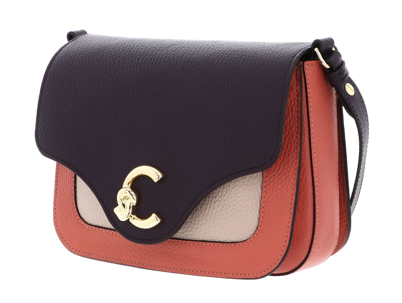 COCCINELLE C-Me Tricolor Handbag Grainy Leather Pink Clay / Prune / Rosette COCCINELLE C-Me Tricolor Handbag Grainy Leather Pink Clay / Prune / Rosette