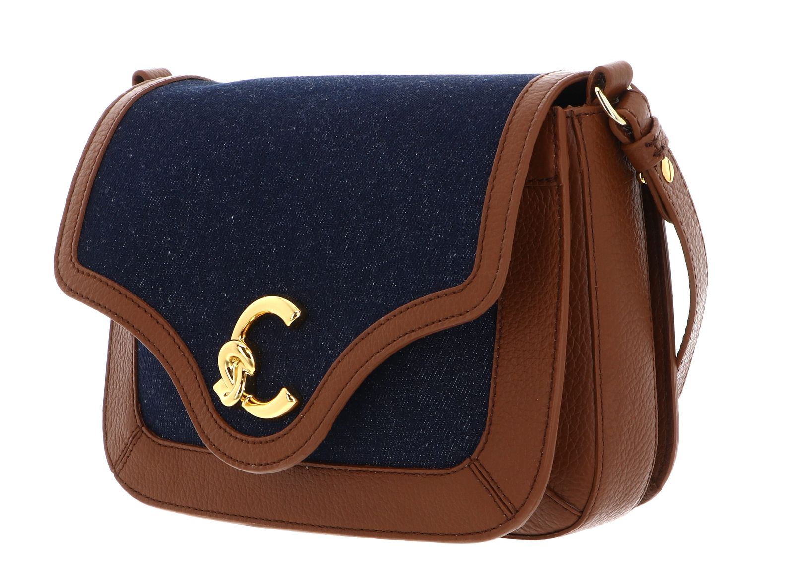 COCCINELLE C-Me Denim Shoulder Bag Blue Denim / Cognac COCCINELLE C-Me Denim Shoulder Bag Blue Denim / Cognac