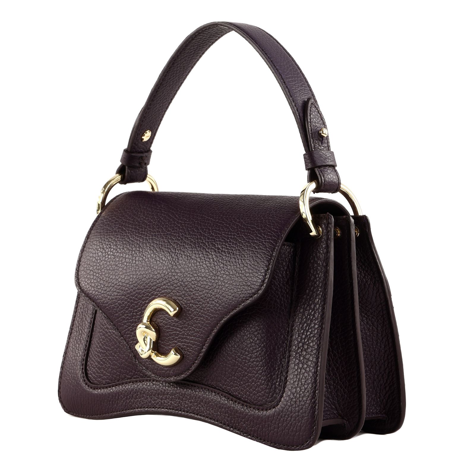COCCINELLE C-Me Grained Leather Handbag Prune COCCINELLE C-Me Grained Leather Handbag Prune