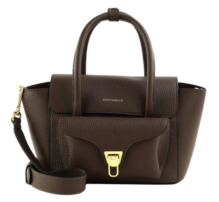 COCCINELLE Double Beat Grained Leather Handbag Brunette