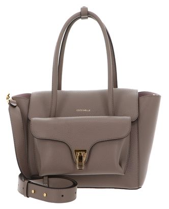COCCINELLE Double Beat Grained Leather Handbag Warm Taupe