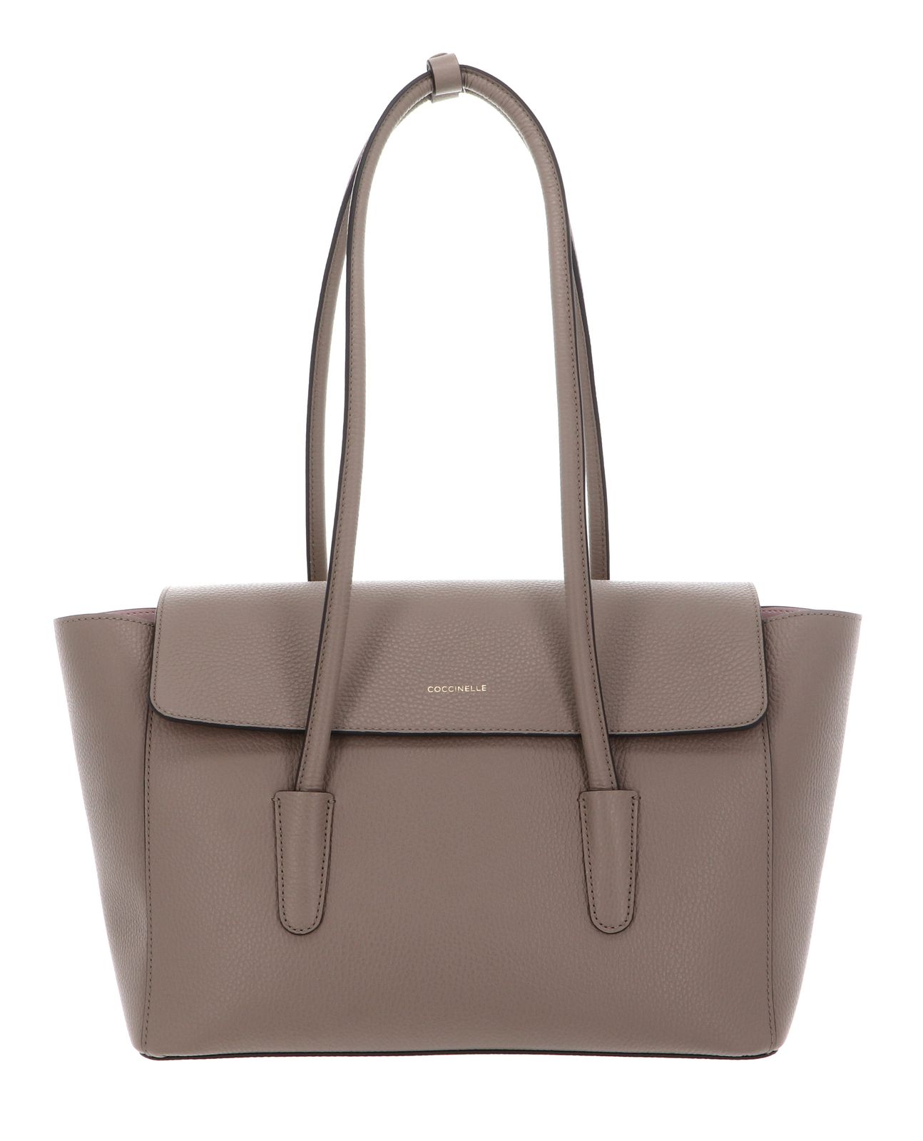 COCCINELLE Double Beat Grained Leather Handbag Warm Taupe COCCINELLE Double Beat Grained Leather Handbag Warm Taupe