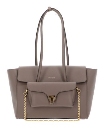 COCCINELLE Double Beat Grained Leather Handbag Warm Taupe