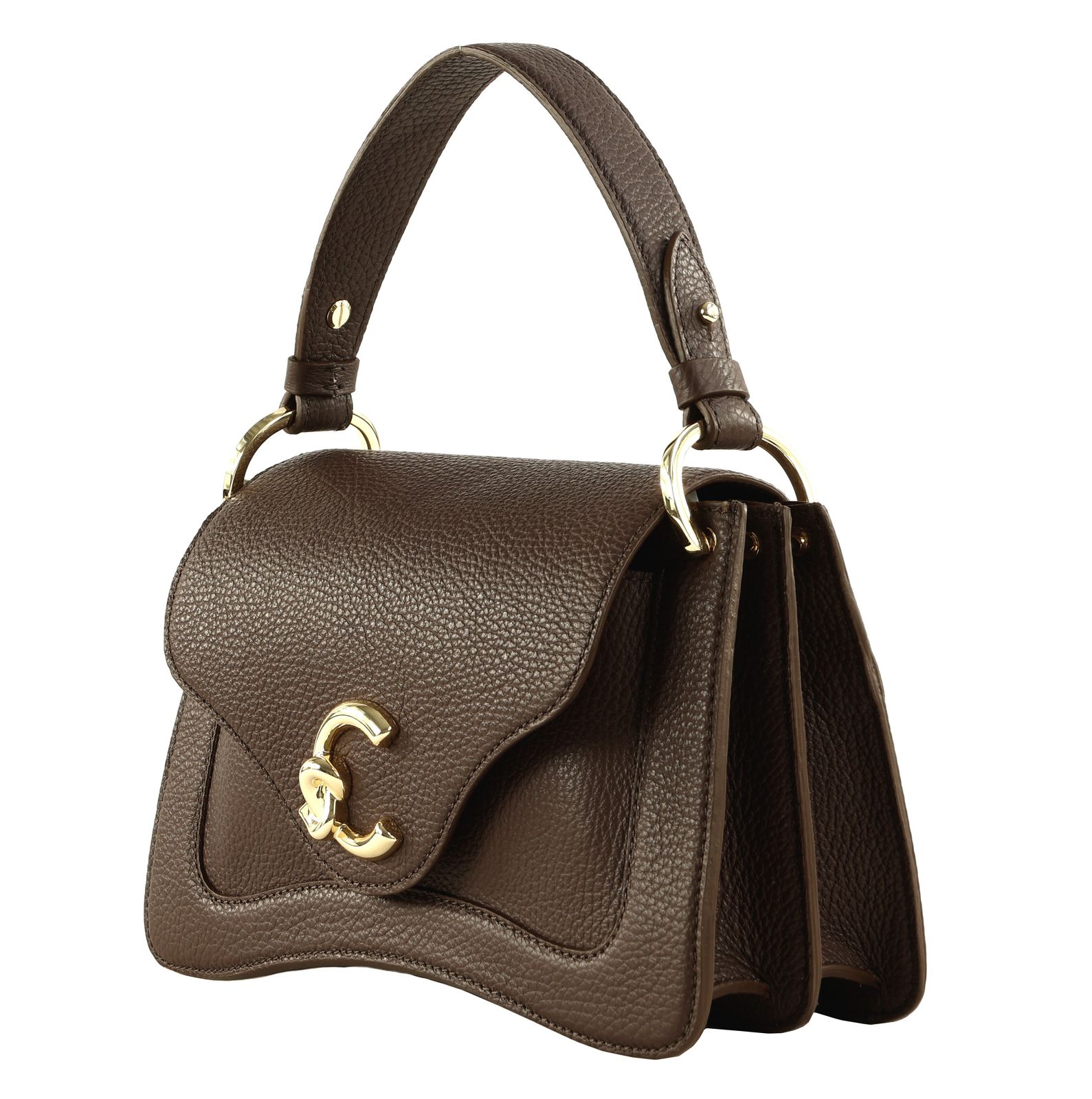 COCCINELLE C-Me Grained Leather Handbag Brunette COCCINELLE C-Me Grained Leather Handbag Brunette
