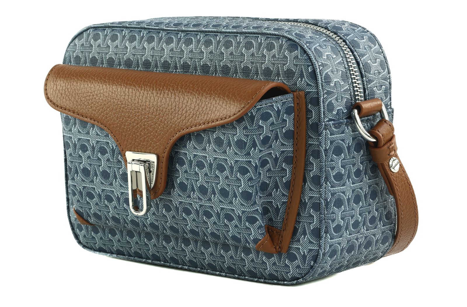 COCCINELLE Beat Beat Denim Handbag Blue Denim / Cognac COCCINELLE Beat Beat Denim Handbag Blue Denim / Cognac
