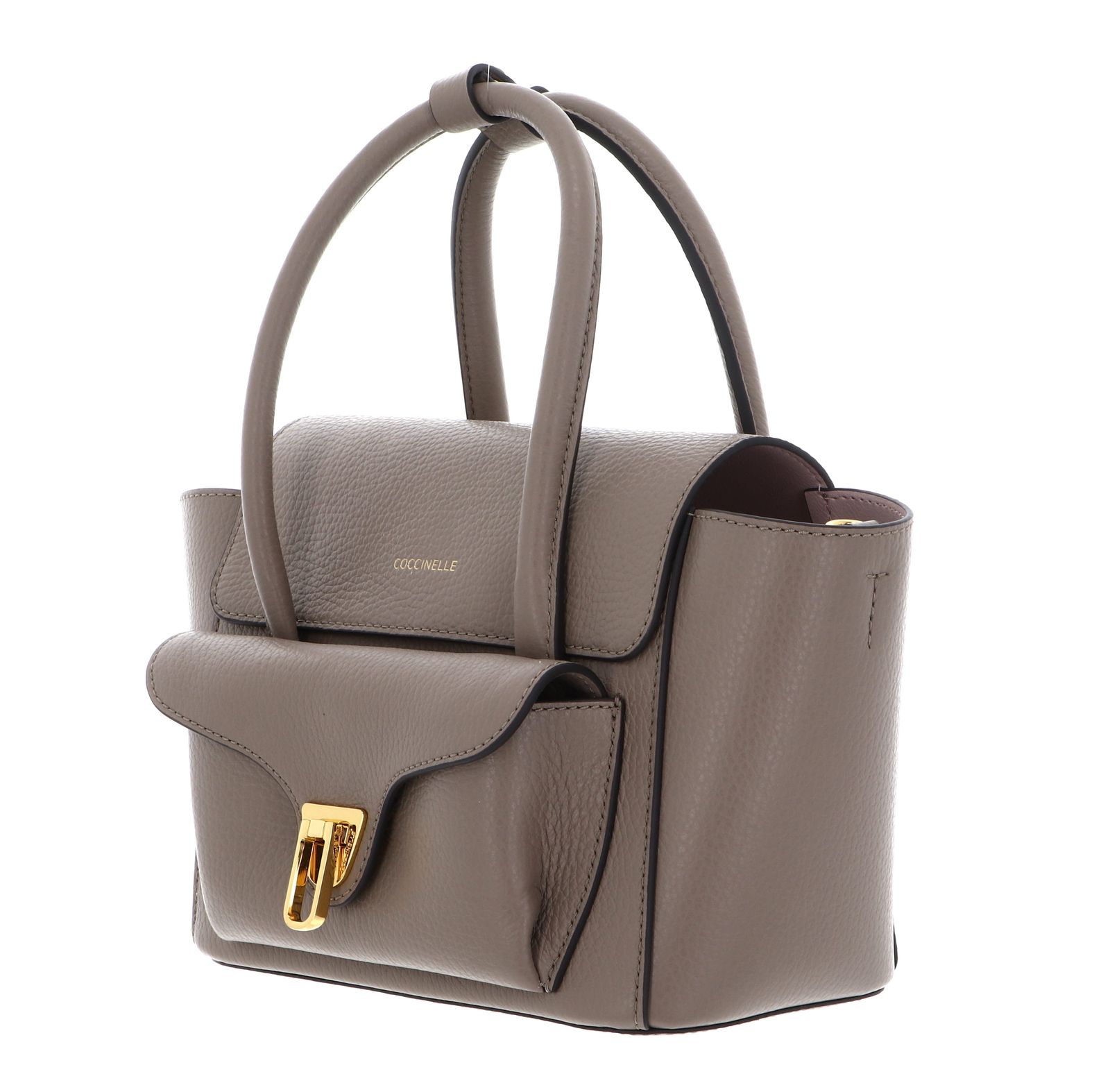 COCCINELLE Double Beat Grained Leather Handbag Warm Taupe COCCINELLE Double Beat Grained Leather Handbag Warm Taupe