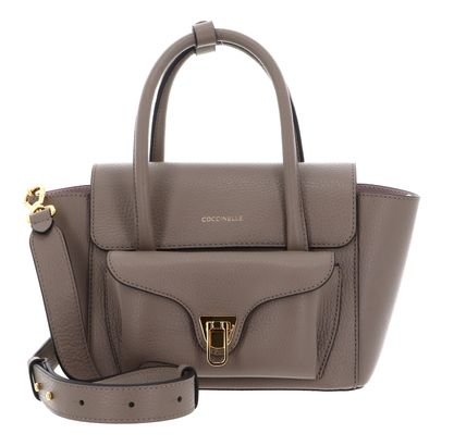 COCCINELLE Double Beat Grained Leather Handbag Warm Taupe