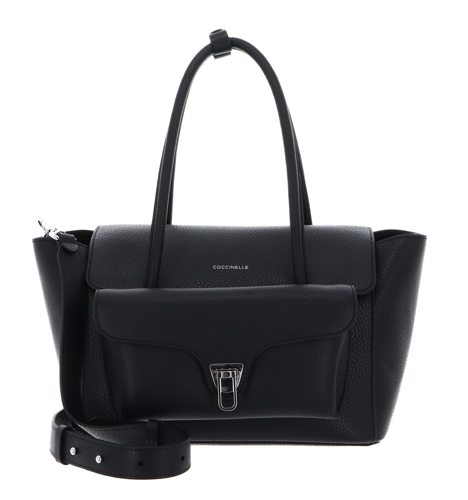 COCCINELLE Double Beat Grained Leather Handbag Noir COCCINELLE Double Beat Grained Leather Handbag Noir