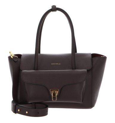 COCCINELLE Double Beat Grained Leather Handbag Brunette
