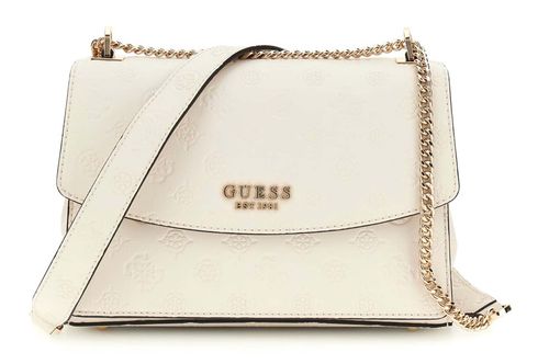 GUESS Phoebe Convertible Xbody Flap Bag Cream White Logo